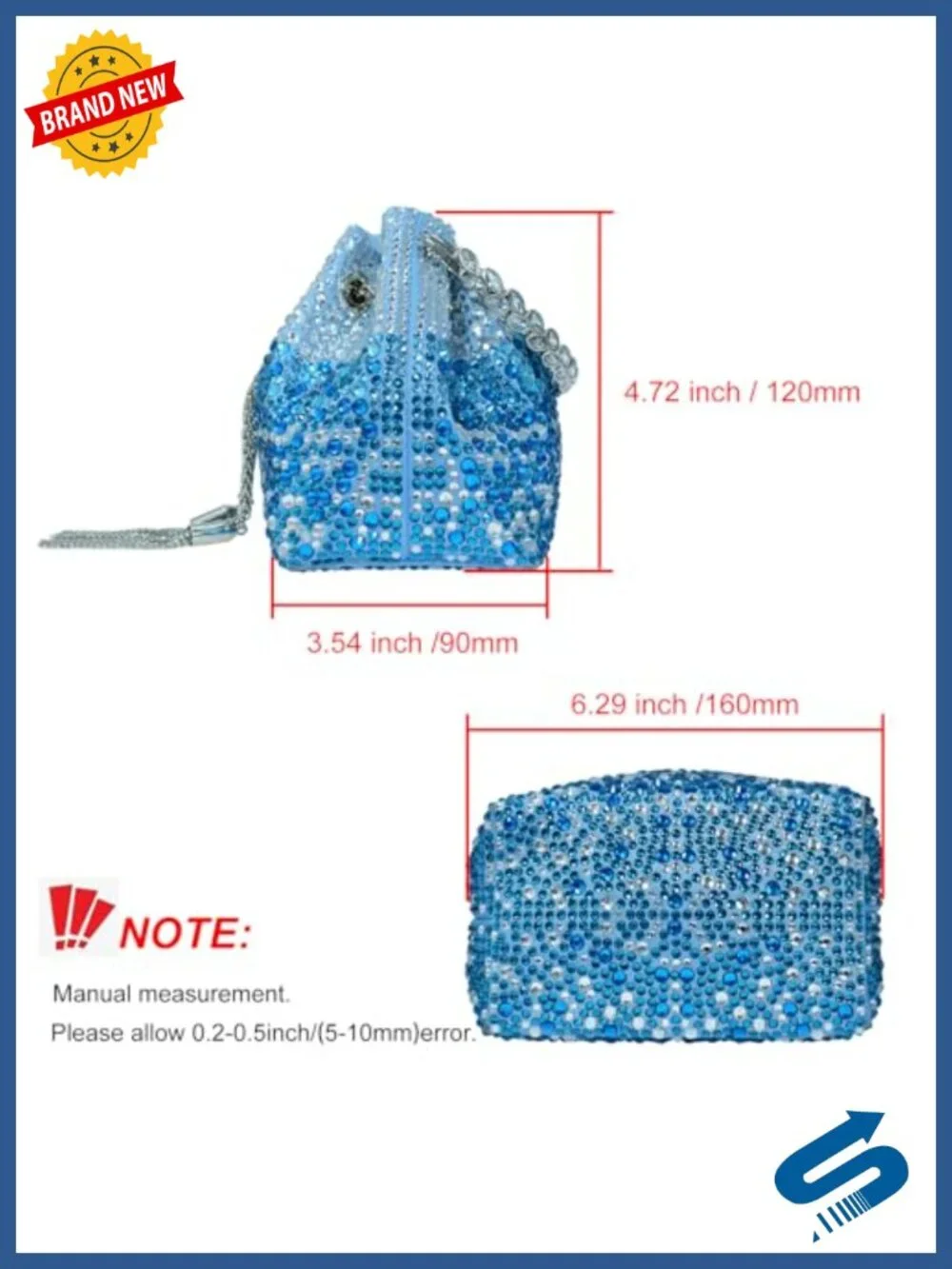 Crystal Rhinestone Evening Clutch Drawstring Purse Party Bag with Chain